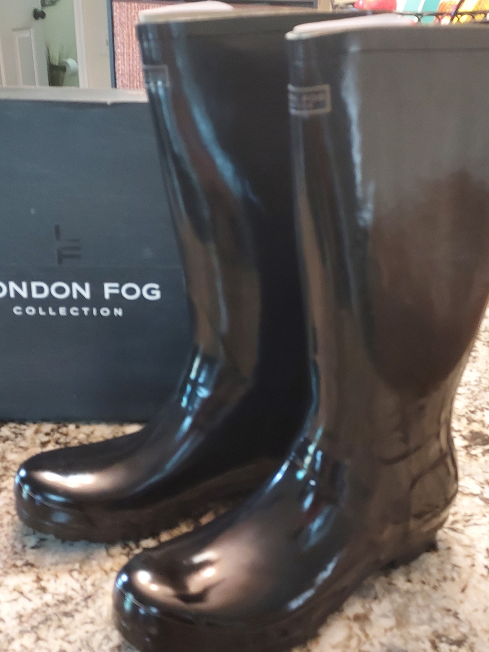 London Fog Thanes Shiney Black Rubber Knee High Rain Boots. Sz 10B. NWB - Picture 2 of 16